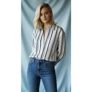 TOMMY HILFIGER Vintage Women’s Striped Cotton Stretch Button-Up Shirt In Multi-L